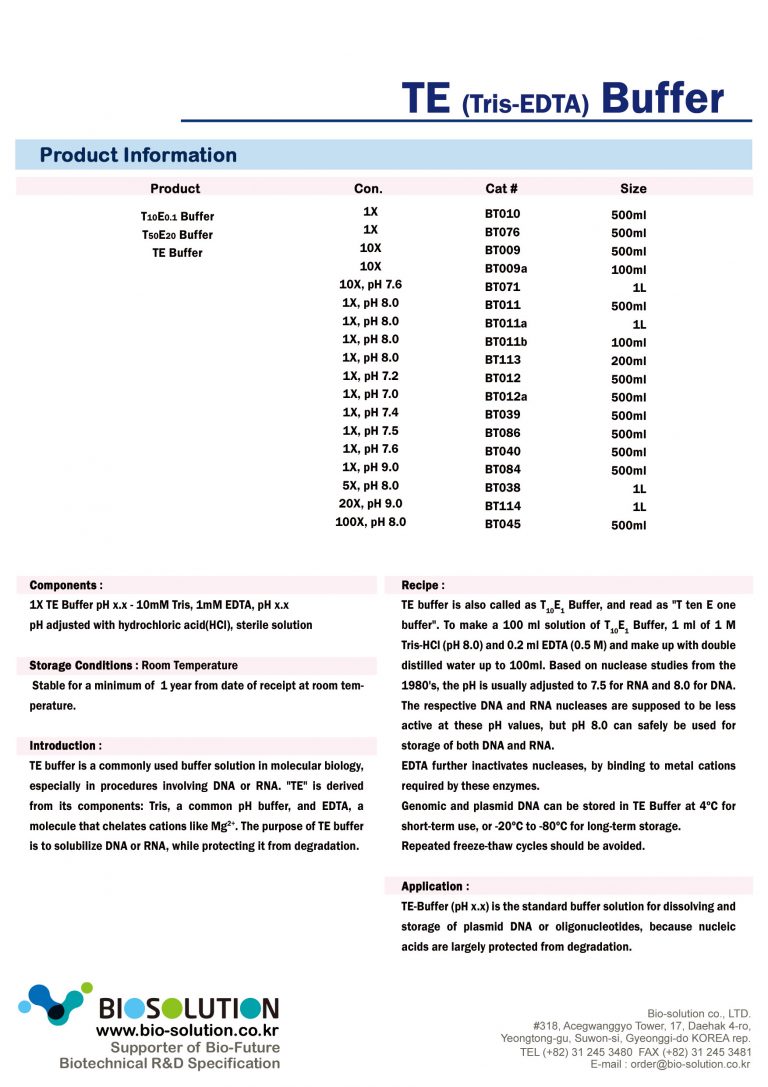 [BT011] TE Buffer, pH 8.0 Biosolution
